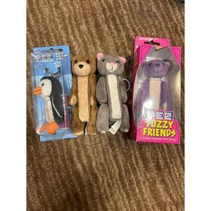 Lot of 4 PEZ Dispensers Penguin,‎ Brown Bear, Gray Cat, Purple Bear +Surpirse+